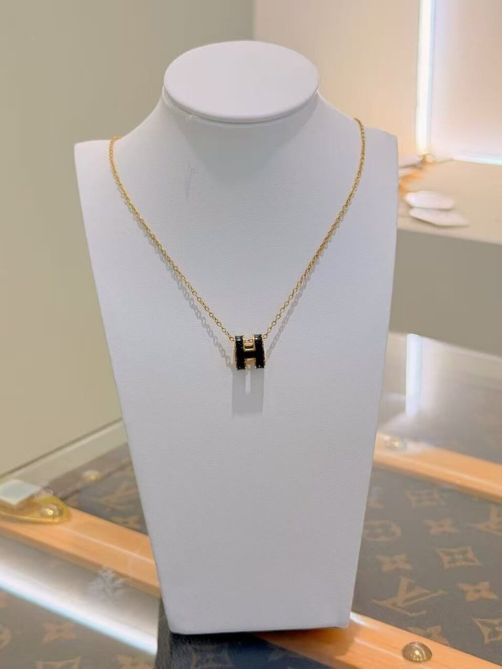Black Letter H Pendant Necklace Gold Chain Minimalist Initial Charm Jewelry